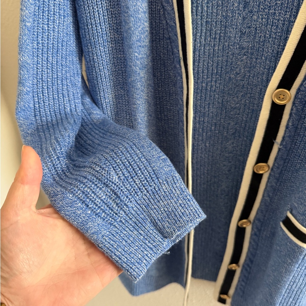 Talbots Blue Cardigan with Black and White Accents - Picture 5 of 12
